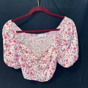 LTBS Pink Floral puff crop top tie chest size medium